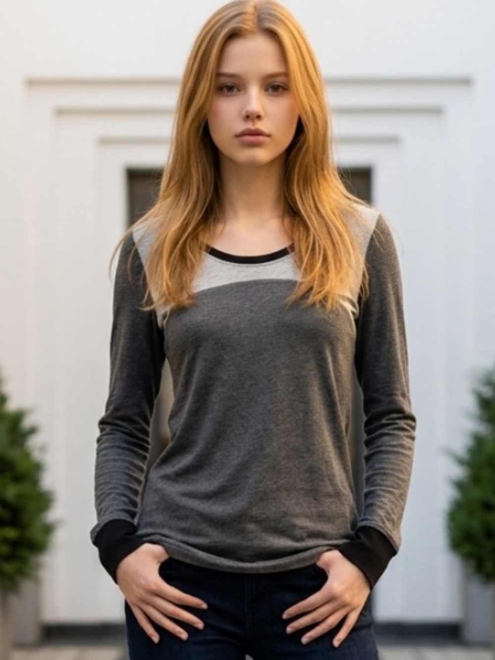 VINCE Colorblock Knit Scoop Heathered Tee Shirt Top